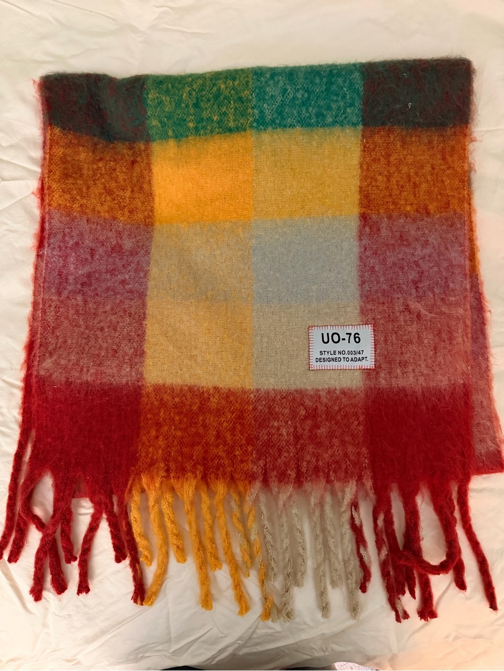 Urban Outfitters Colorblock Fringe Scarf with Tag - Multicolor Plaid